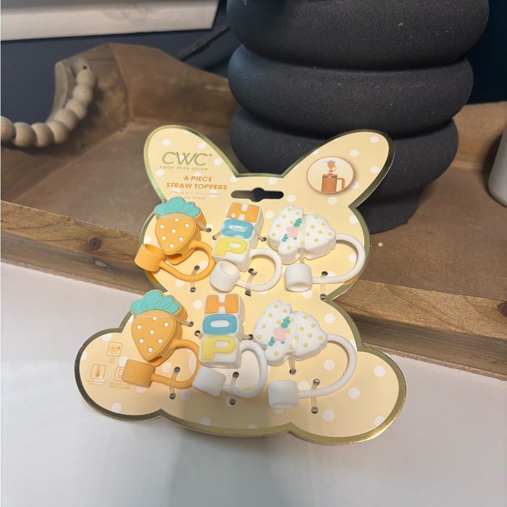 CWC Pastel Spring Straw Toppers - 6 Piece (Yellow/White/Teal) - Picture 2 of 2
